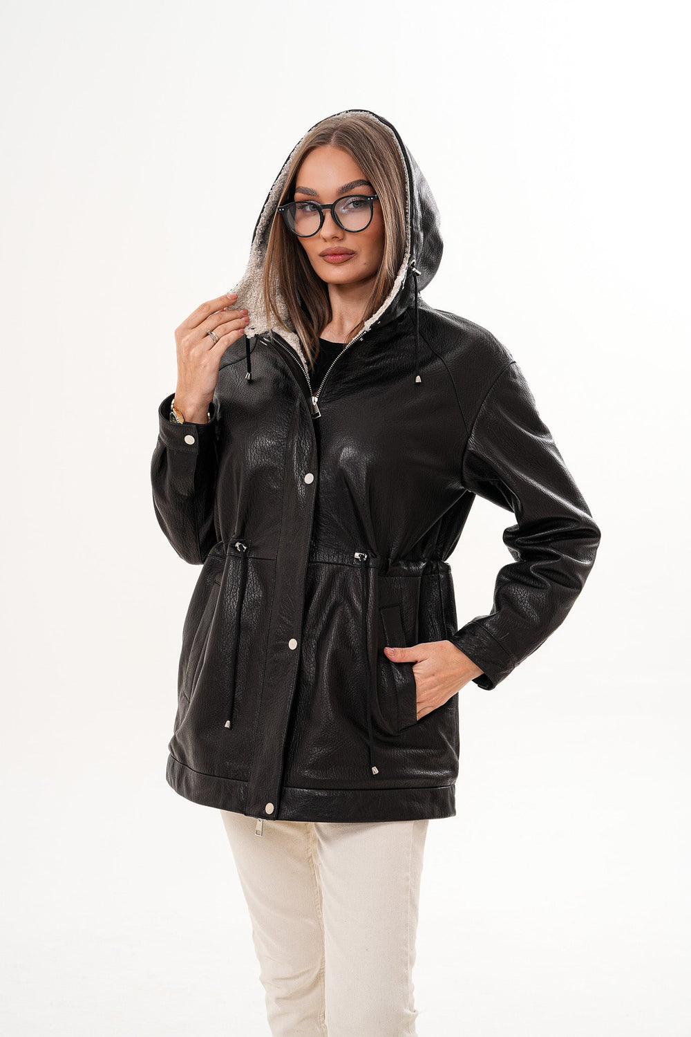 The Capri Black Hooded Leather Jacket