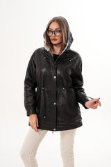 The Capri Black Hooded Leather Jacket