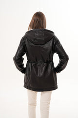 The Capri Black Hooded Leather Jacket