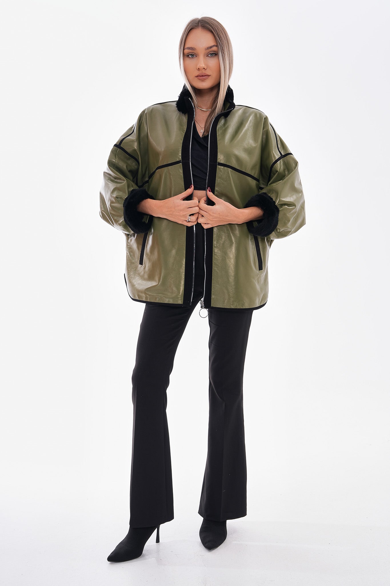 The Rebel Reversible Shearling Olive Green Leather Jacket