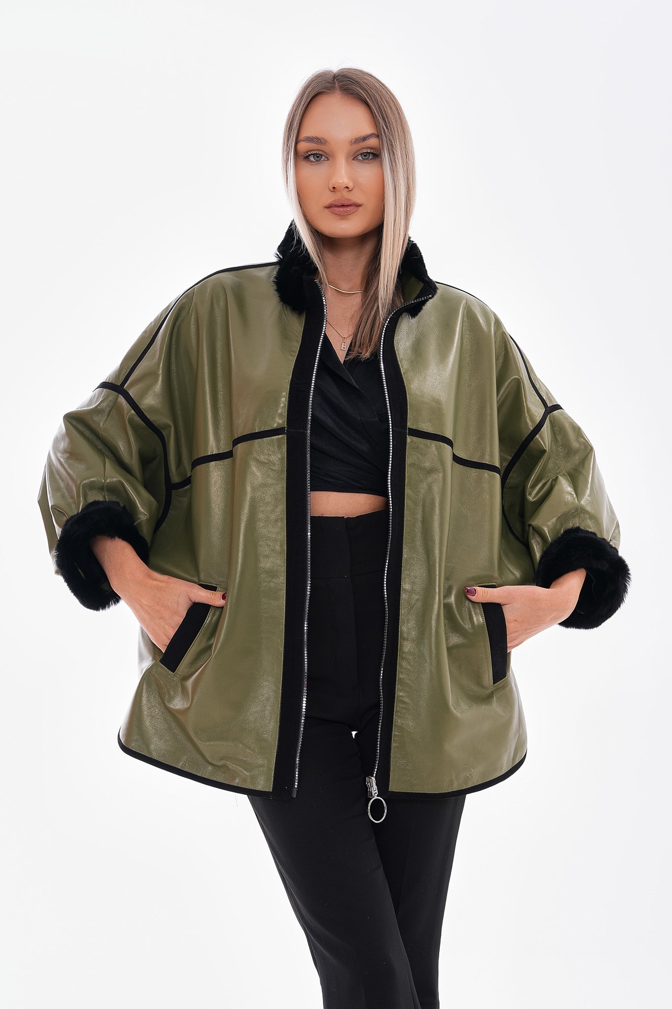 The Rebel Reversible Shearling Olive Green Leather Jacket