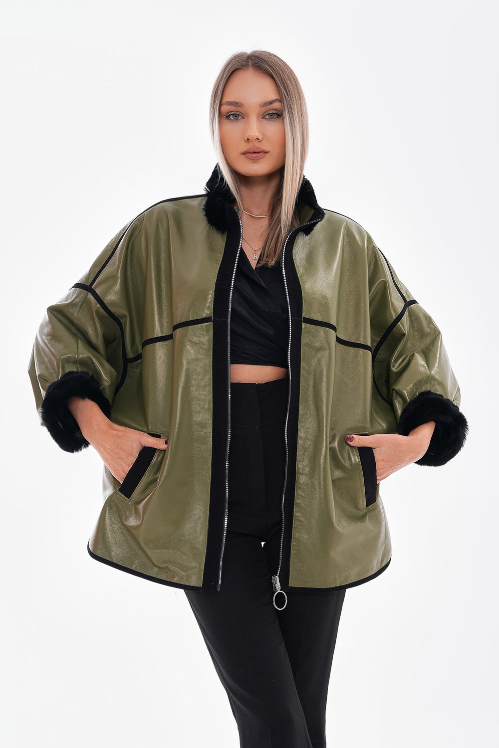 The Rebel Reversible Shearling Olive Green Leather Jacket