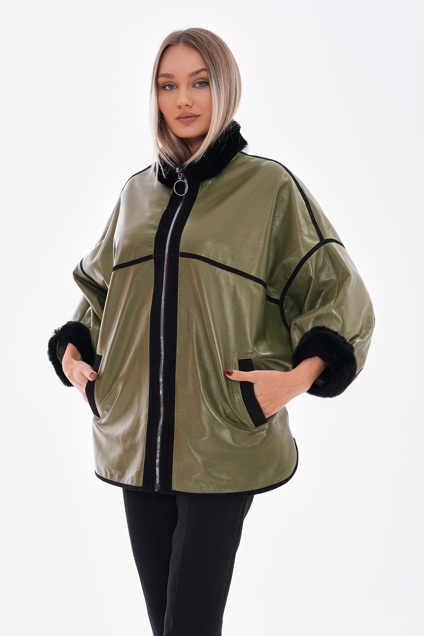 The Rebel Reversible Shearling Olive Green Leather Jacket