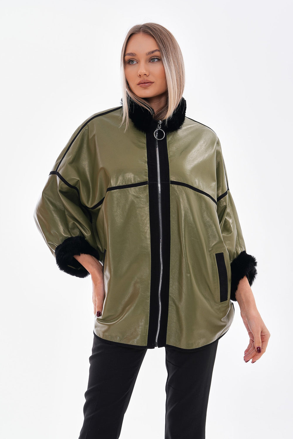 The Rebel Reversible Shearling Olive Green Leather Jacket