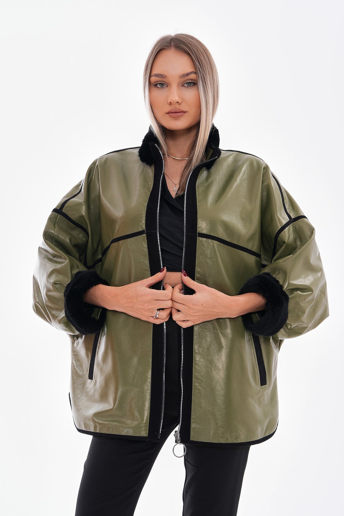 The Rebel Reversible Shearling Olive Green Leather Jacket