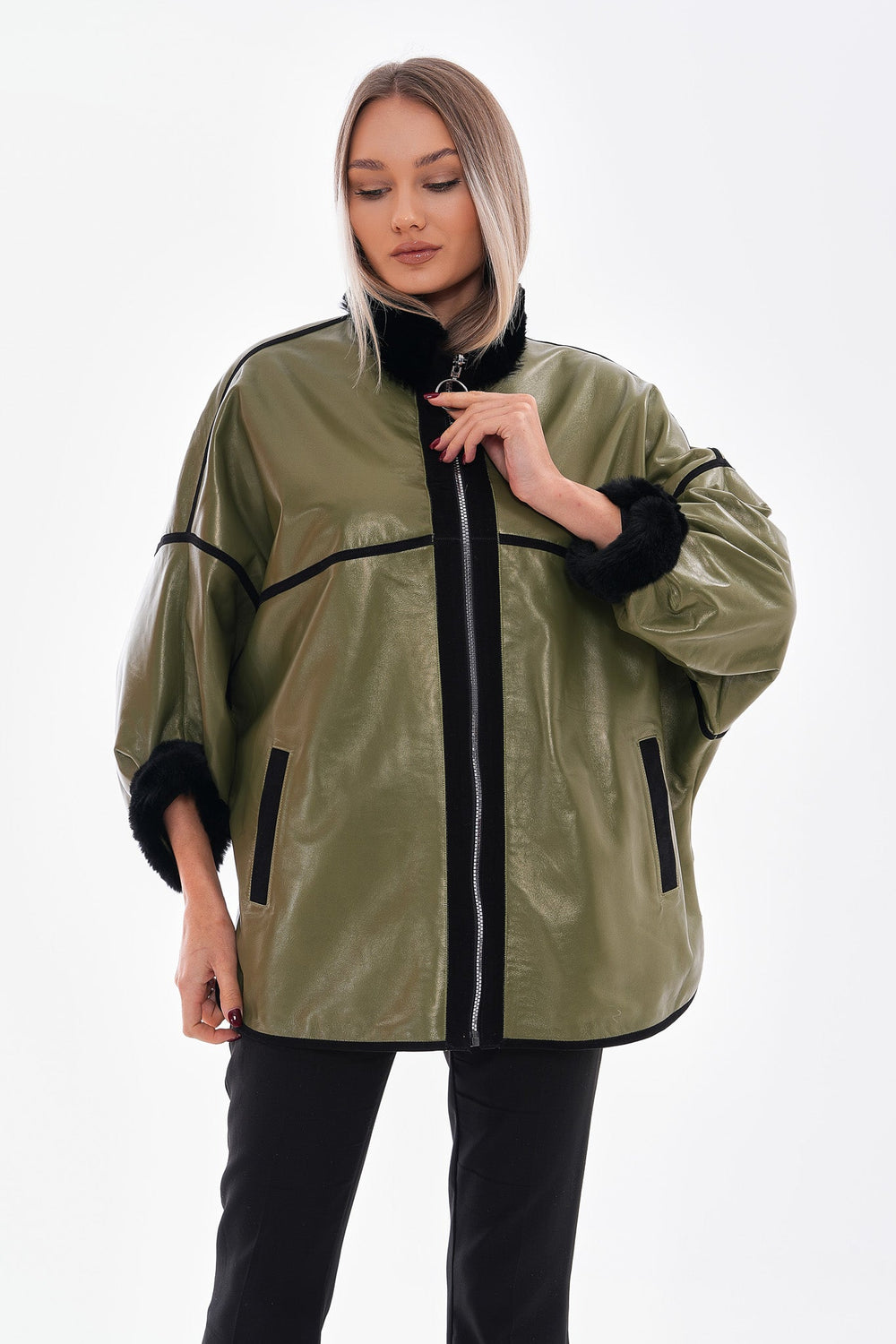 The Rebel Reversible Shearling Olive Green Leather Jacket