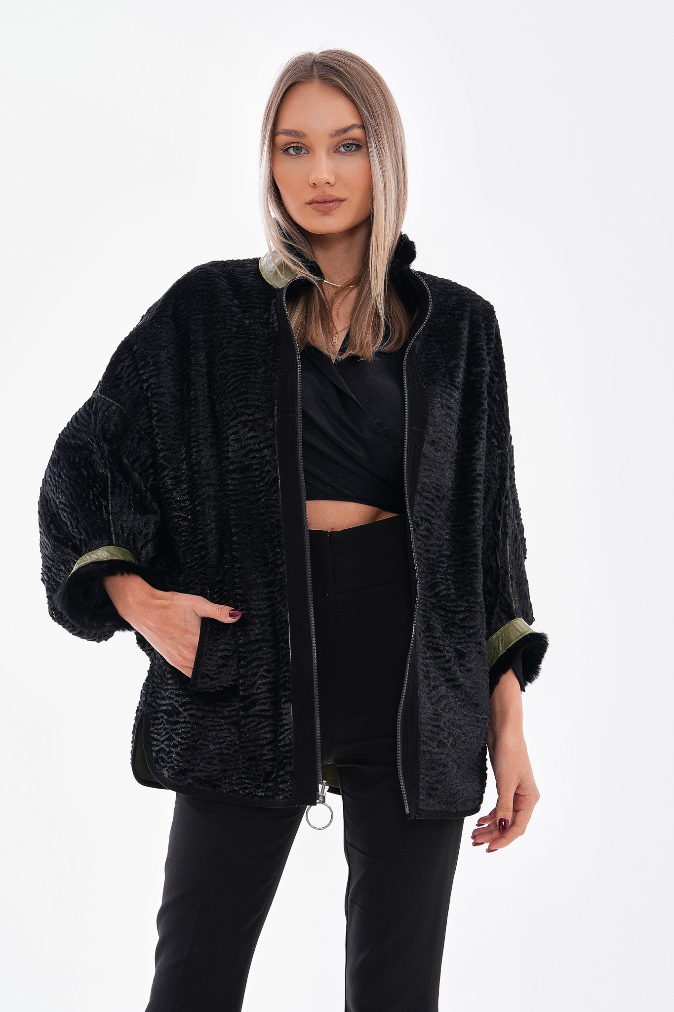 The Rebel Reversible Shearling Olive Green Leather Jacket