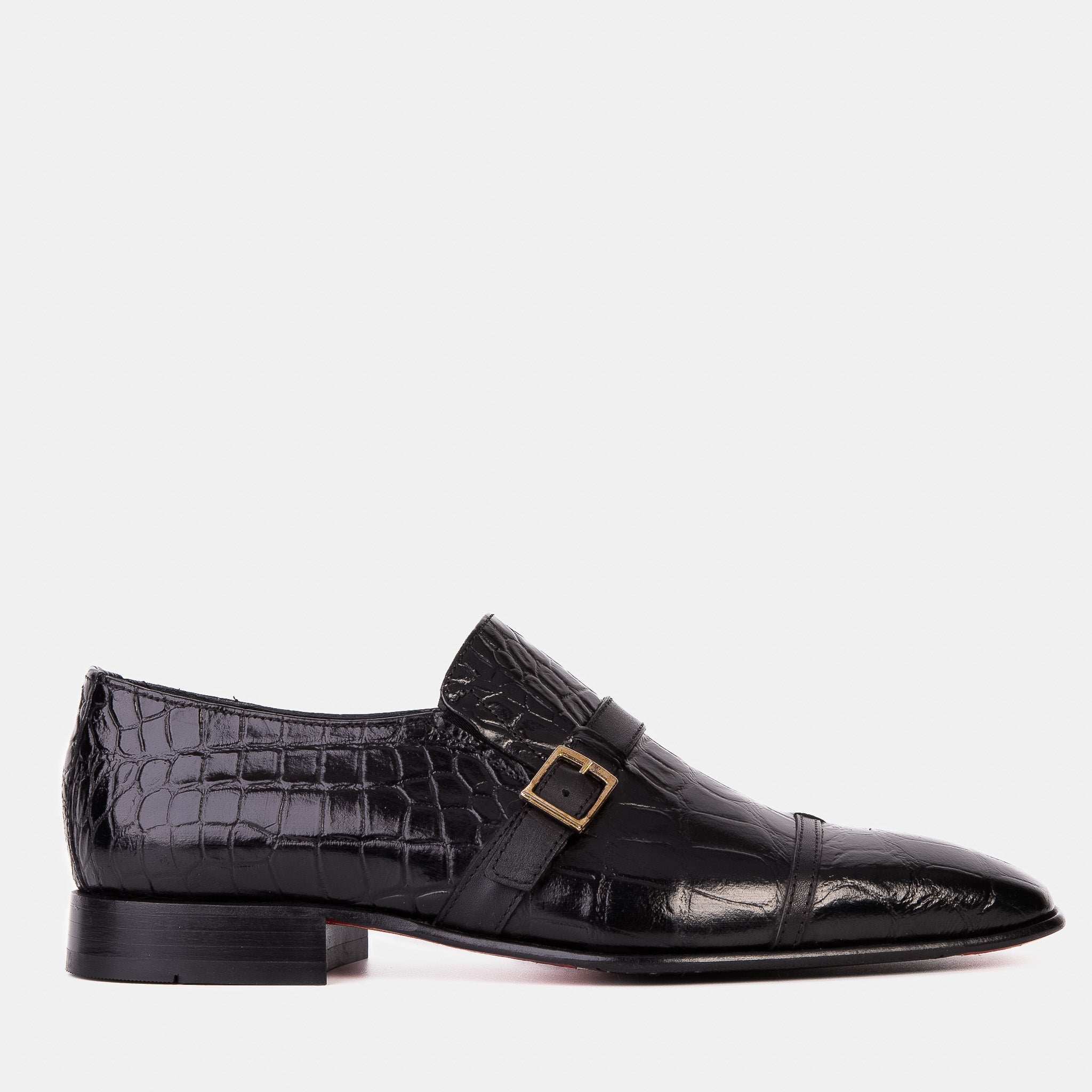 The Strat Single Monk Strap Cap Toe Black Leather Handmade Shoe