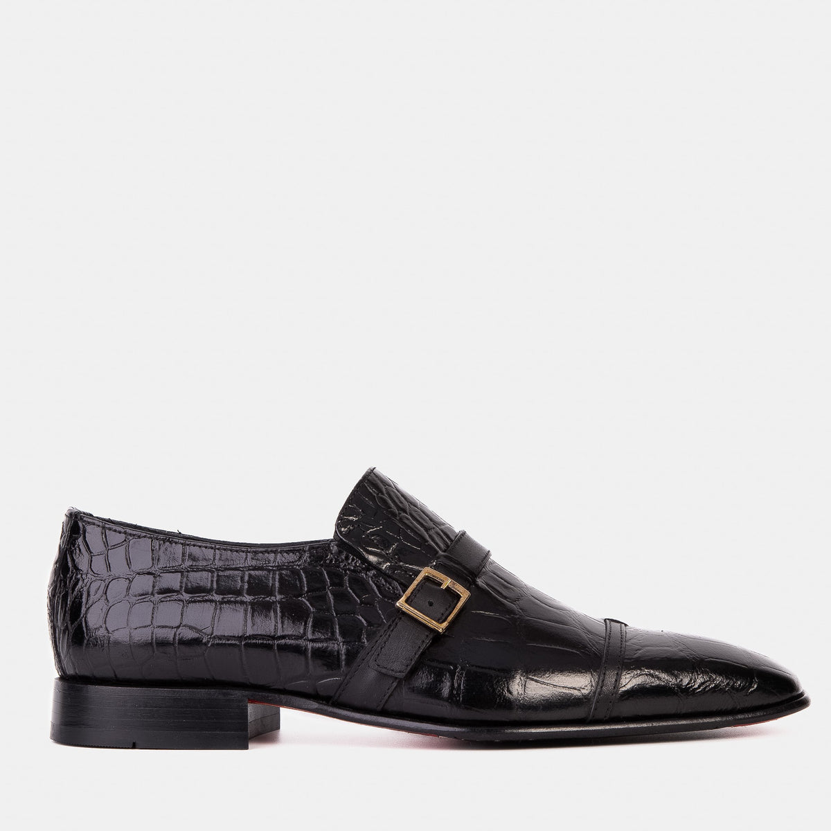 The Strat Single Monk Strap Cap Toe Black Leather Handmade Shoe