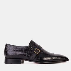 The Strat Single Monk Strap Cap Toe Black Leather Handmade Shoe