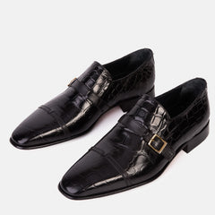 The Strat Single Monk Strap Cap Toe Black Leather Handmade Shoe