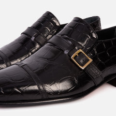 The Strat Single Monk Strap Cap Toe Black Leather Handmade Shoe