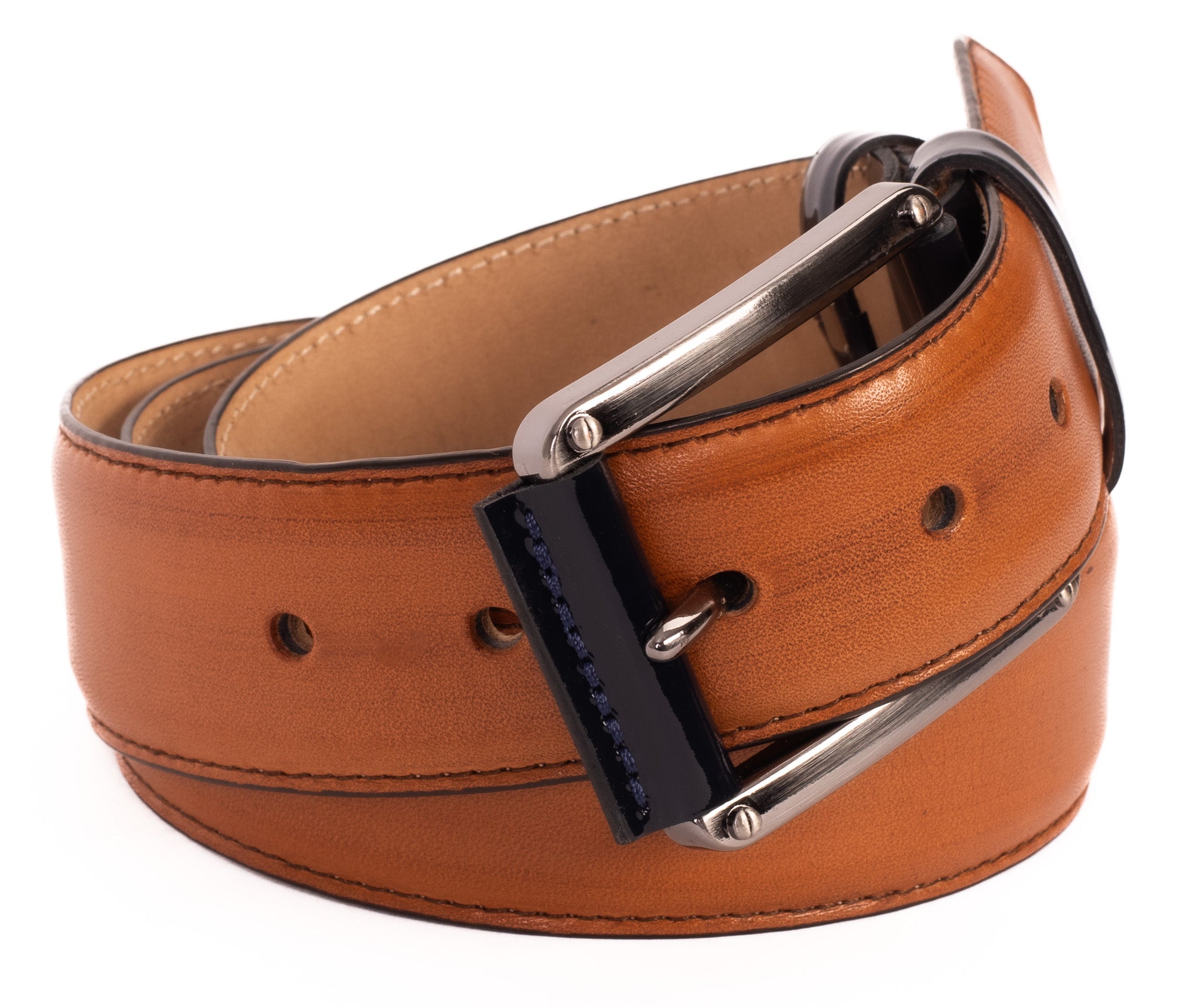 The Maratea Tan Navy Leather Belt