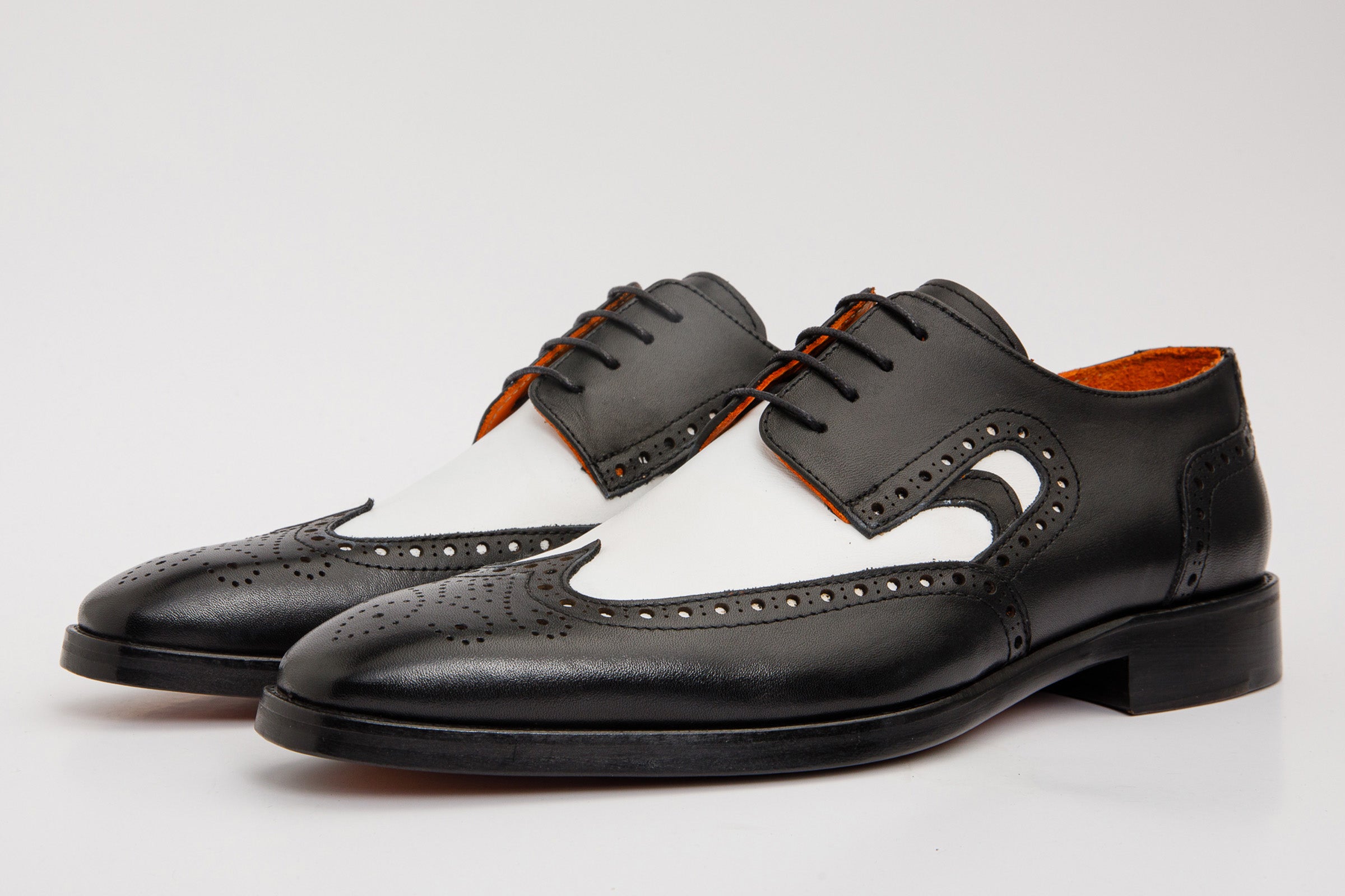The Neiva Black White Wingtip Semi Brogue Derby Shoe
