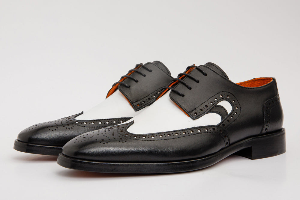 The Neiva Black White Wingtip Semi Brogue Derby Shoe