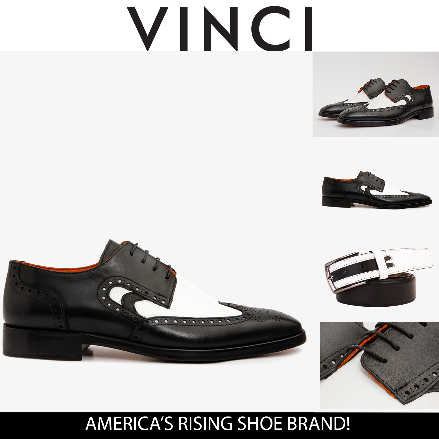 The Neiva Black White Wingtip Semi Brogue Derby Shoe