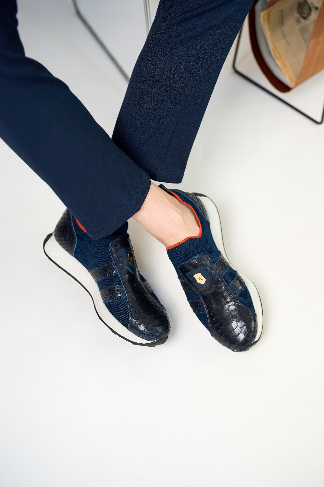 The Aslan Navy Knitted Leather Sneaker