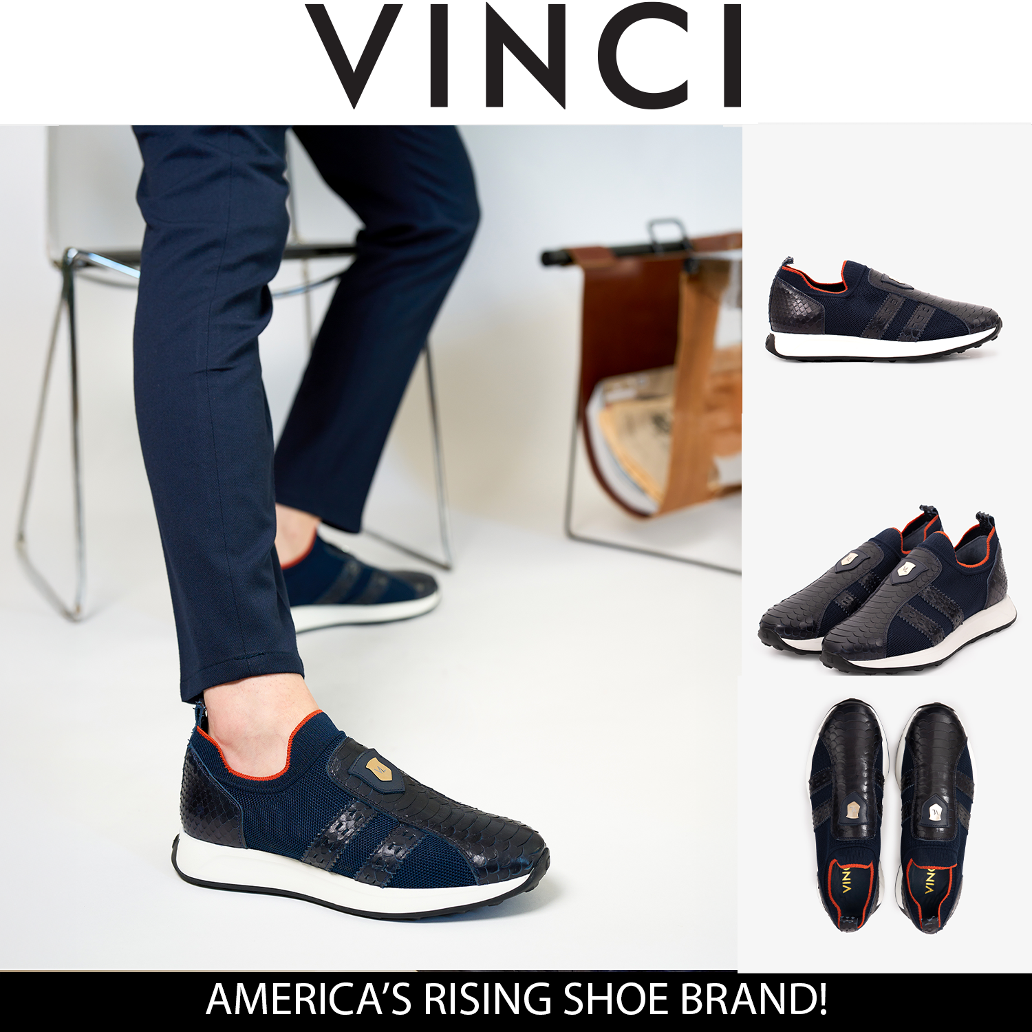 The Aslan Navy Knitted Leather Sneaker