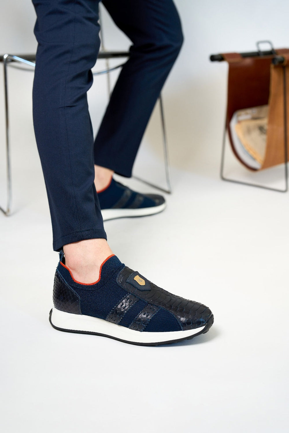 The Aslan Navy Knitted Leather Sneaker