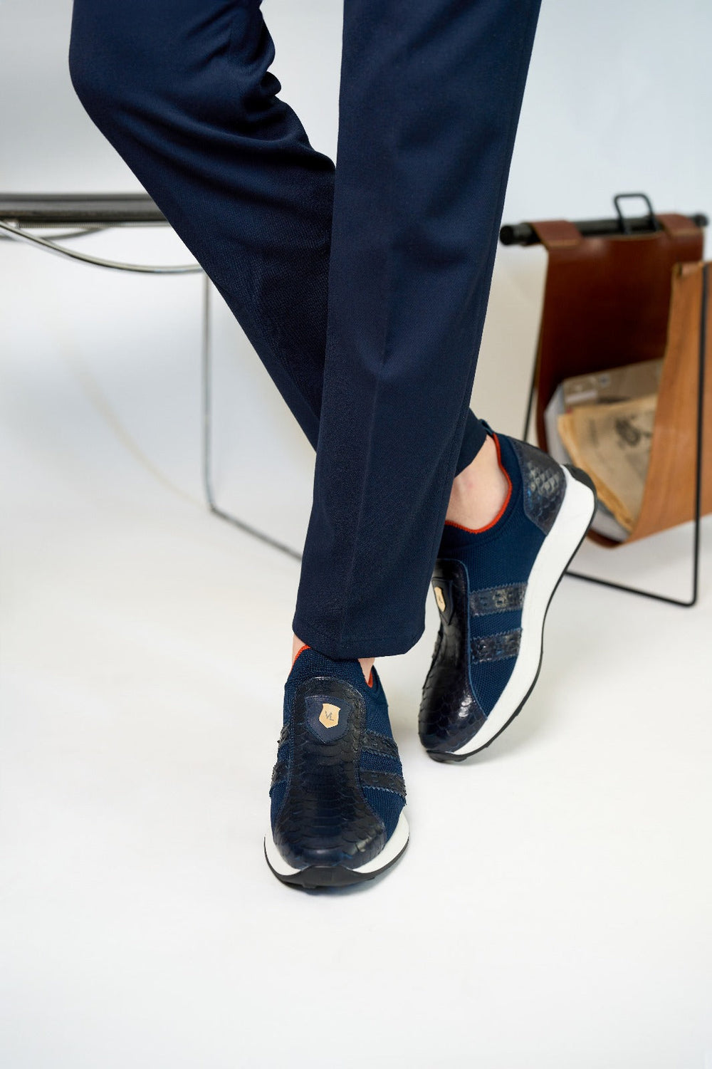 The Aslan Navy Knitted Leather Sneaker