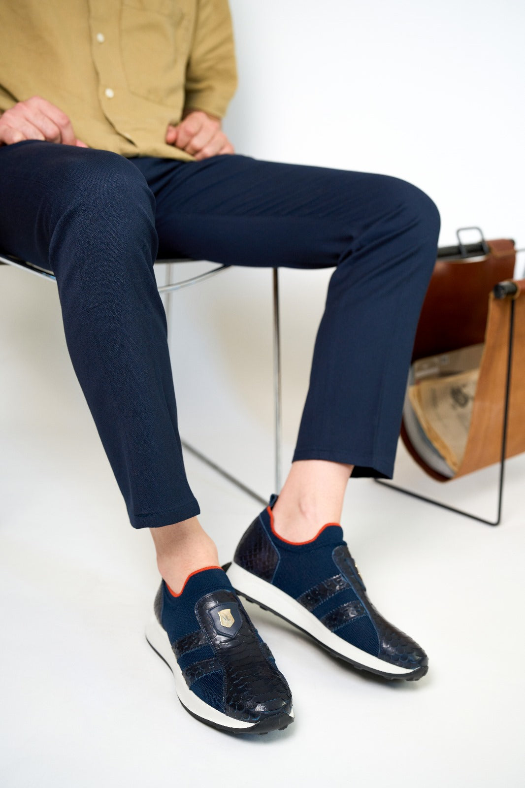 The Aslan Navy Knitted Leather Sneaker