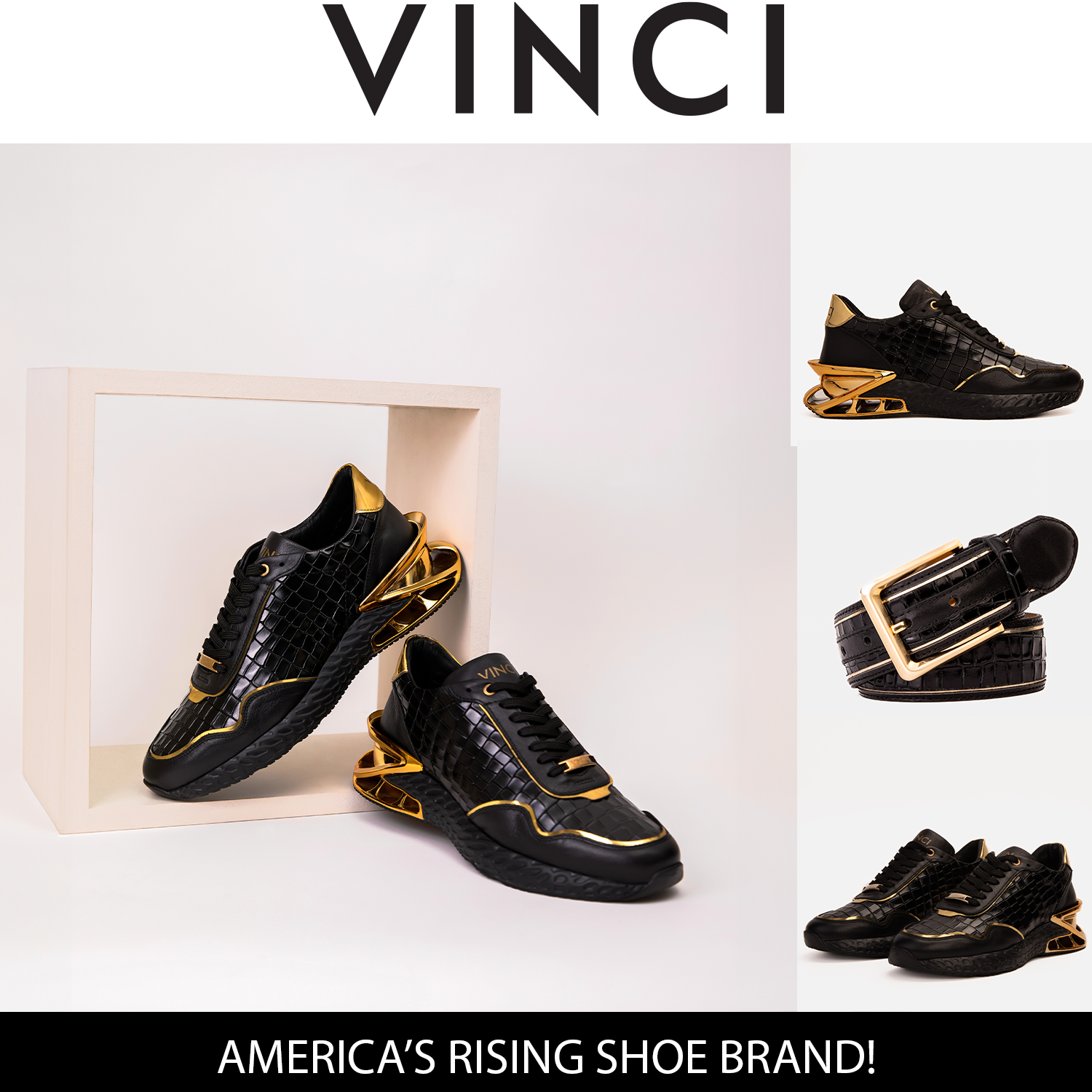 The Bellagio Black Gold Leather Sneaker
