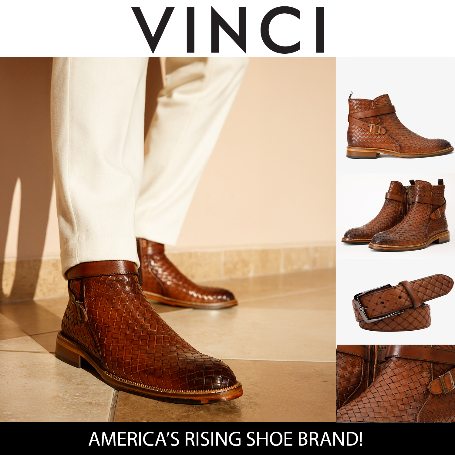 The Morral Tan Handwoven Leather Cross Strap Buckle Zip-Up Boot