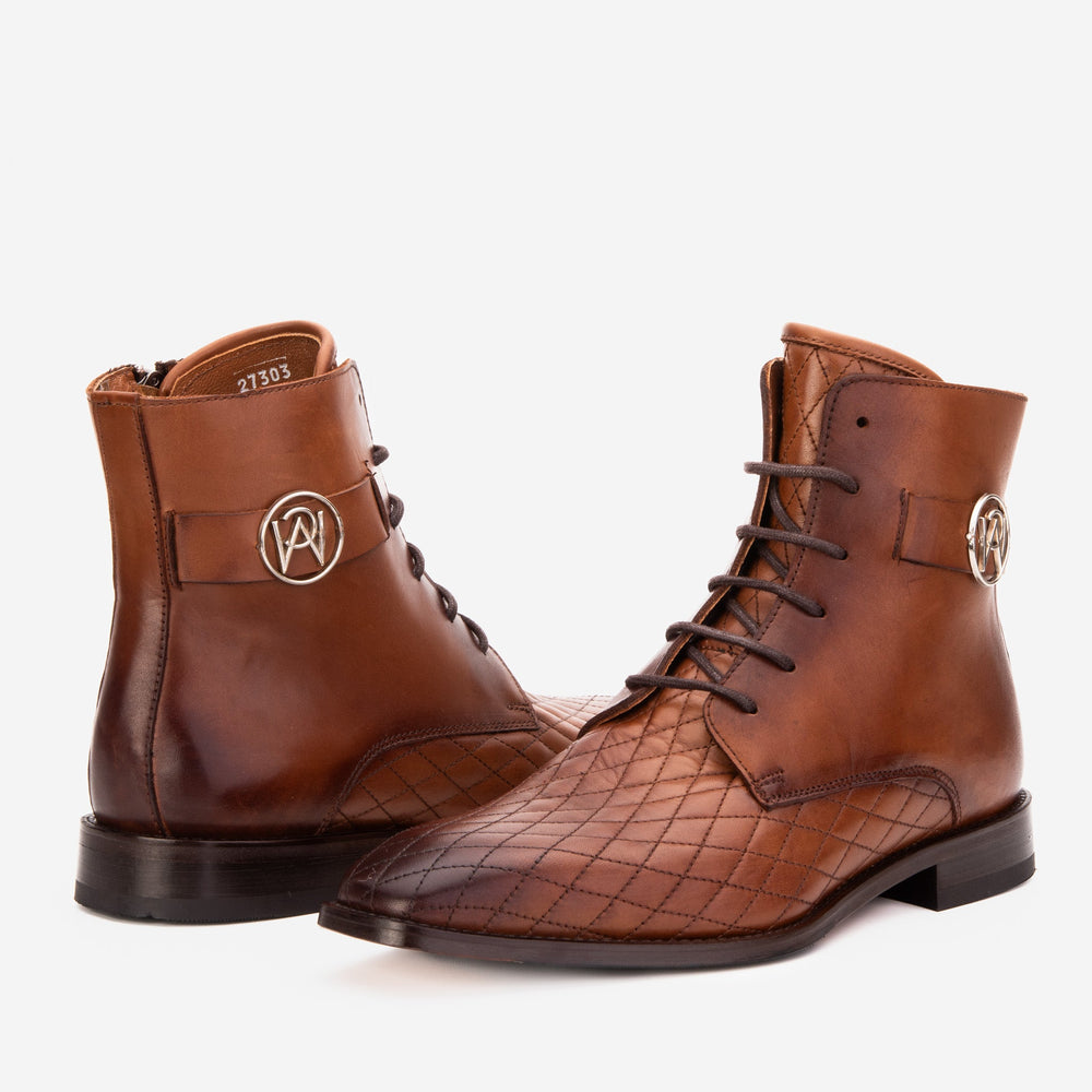 The Zeus Brown Leather Lace-Up Boot with a Zipper