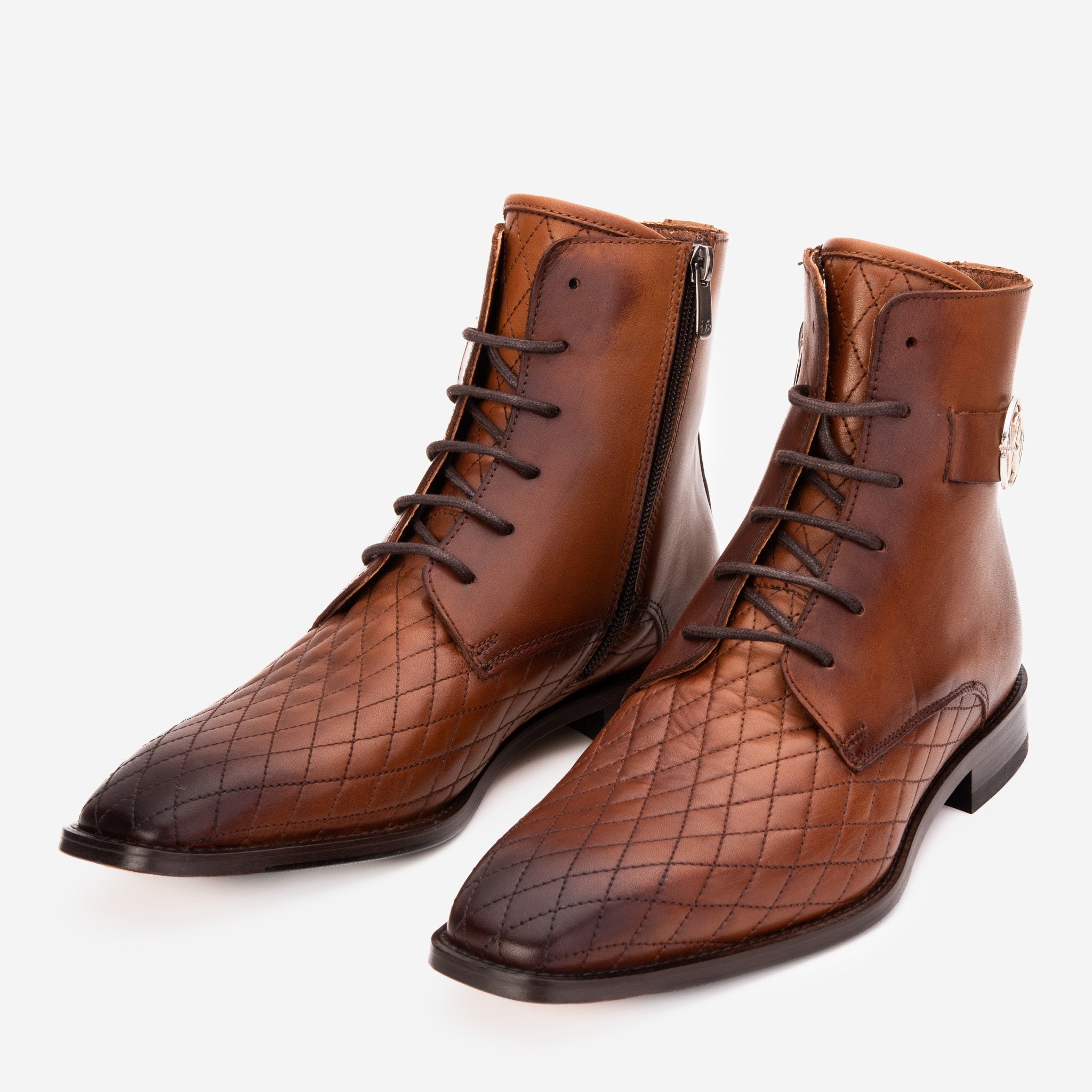 The Zeus Brown Leather Lace-Up Boot with a Zipper