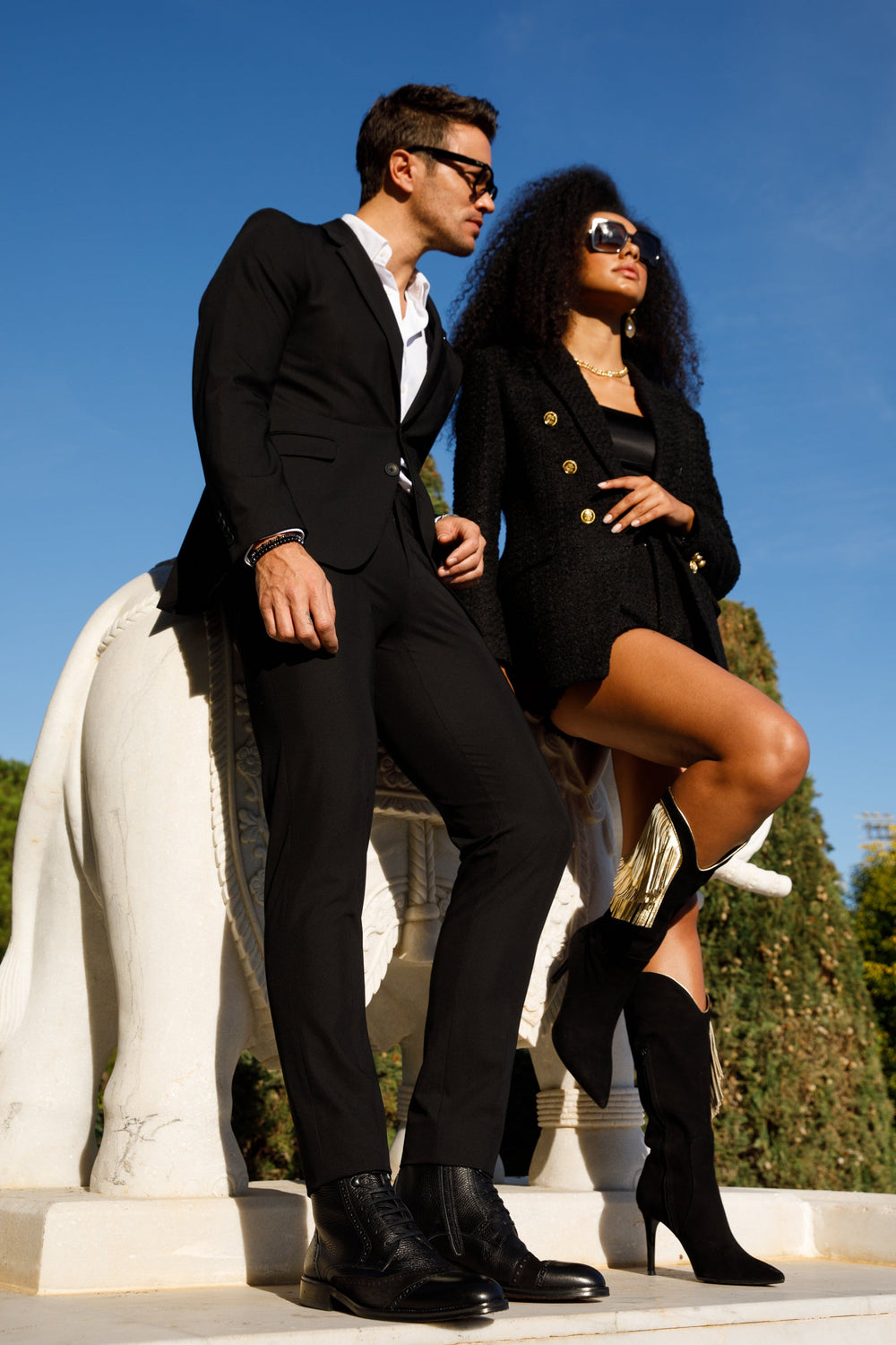 The Anderson Black Leather Suede Brogue Lace-Up  Boot with a Zipper