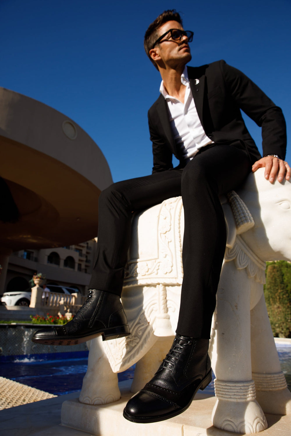 The Anderson Black Leather Suede Brogue Lace-Up  Boot with a Zipper