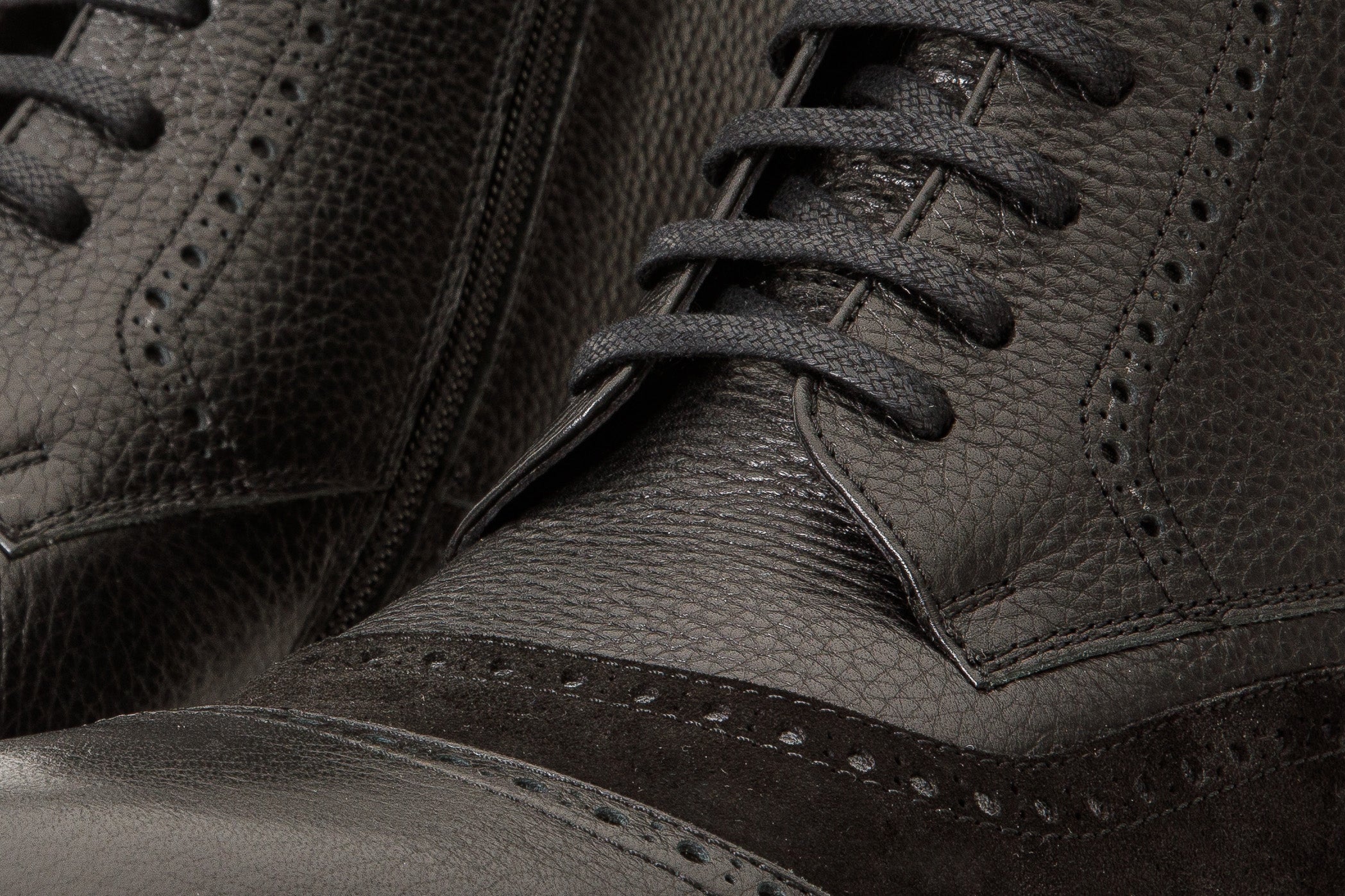 The Anderson Black Leather Suede Brogue Lace-Up  Boot with a Zipper
