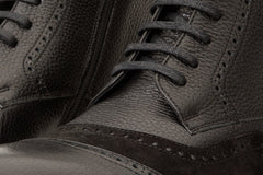 The Anderson Black Leather Suede Brogue Lace-Up  Boot with a Zipper