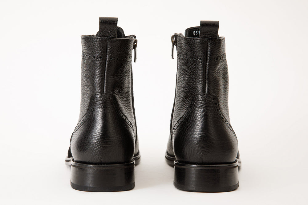 The Anderson Black Leather Suede Brogue Lace-Up  Boot with a Zipper