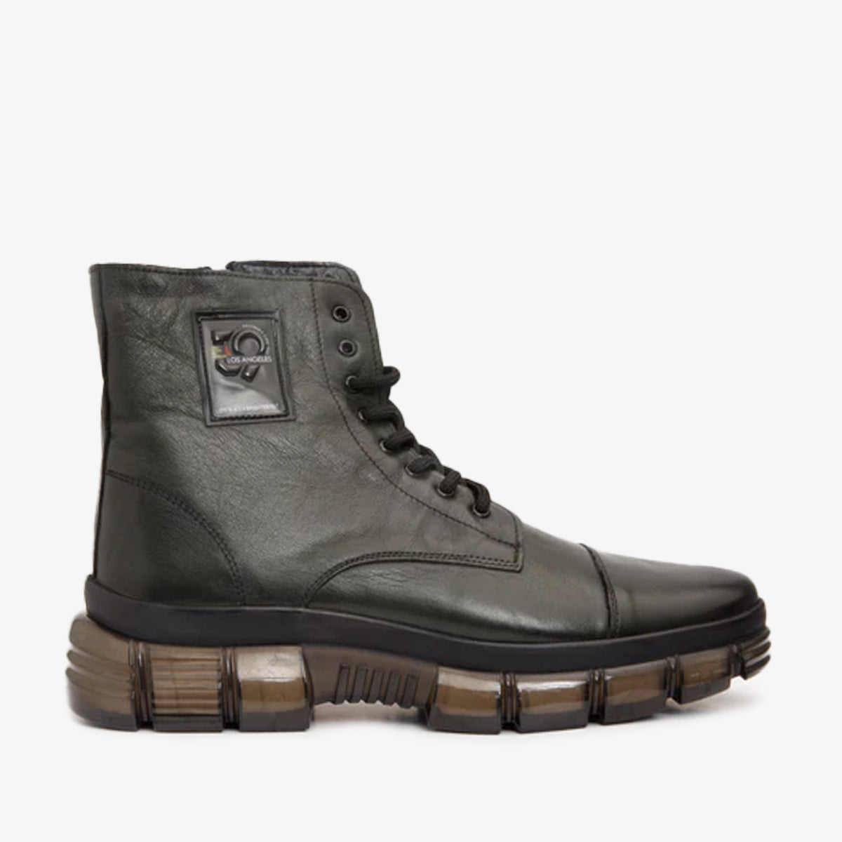 The Ottova Green Leather Lace-Up Sneaker Boot with a Zipper