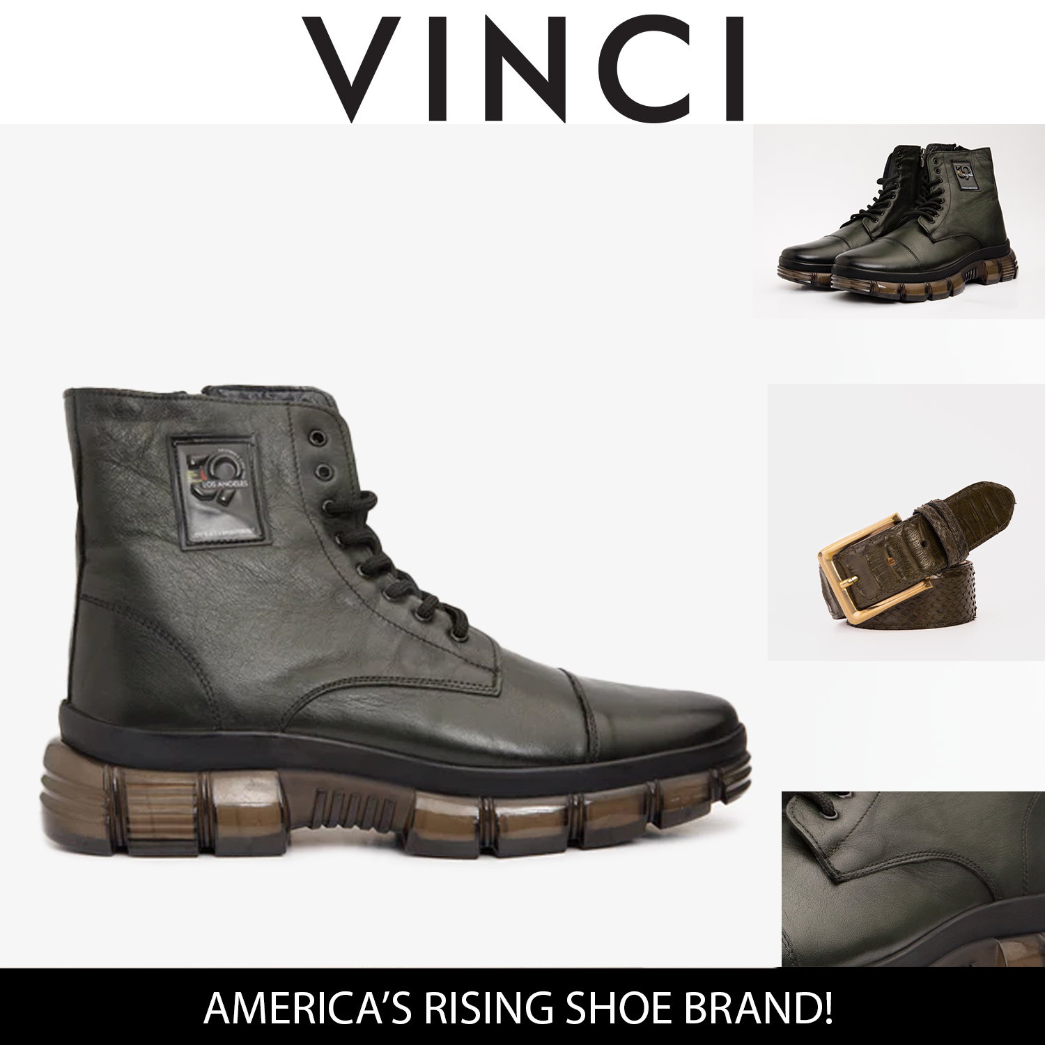 The Ottova Green Leather Lace-Up Sneaker Boot with a Zipper