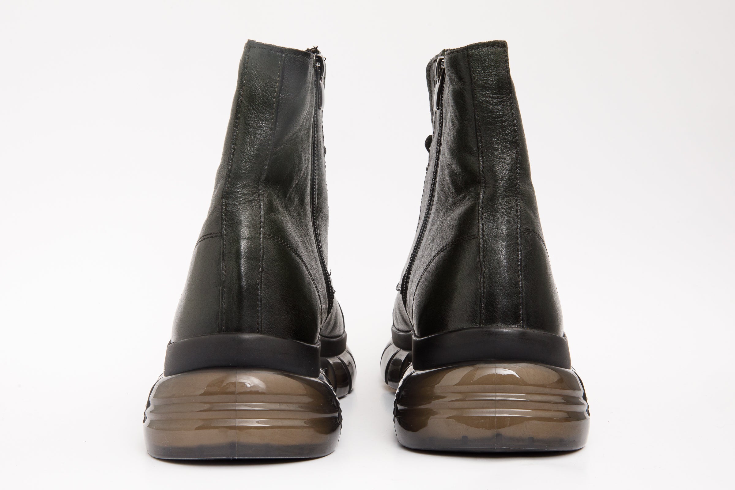 The Ottova Green Leather Lace-Up Sneaker Boot with a Zipper