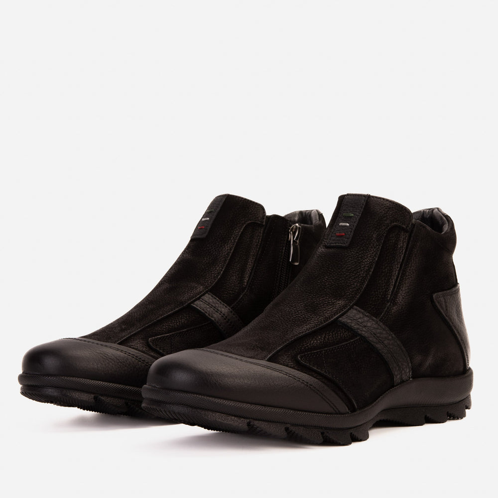The Montreal Suede Black Leather Casual Zip-Up Ankle Boot