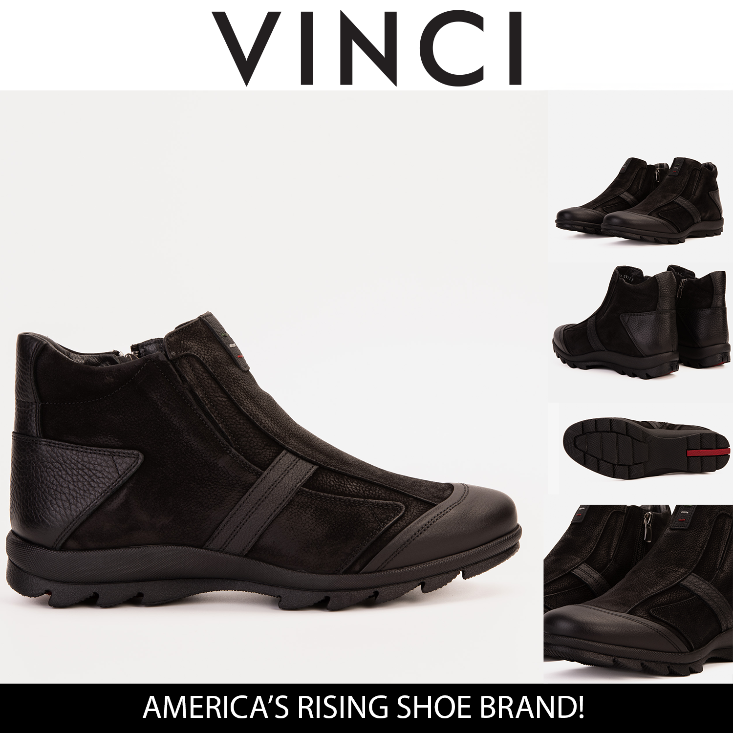 The Montreal Suede Black Leather Casual Zip-Up Ankle Boot