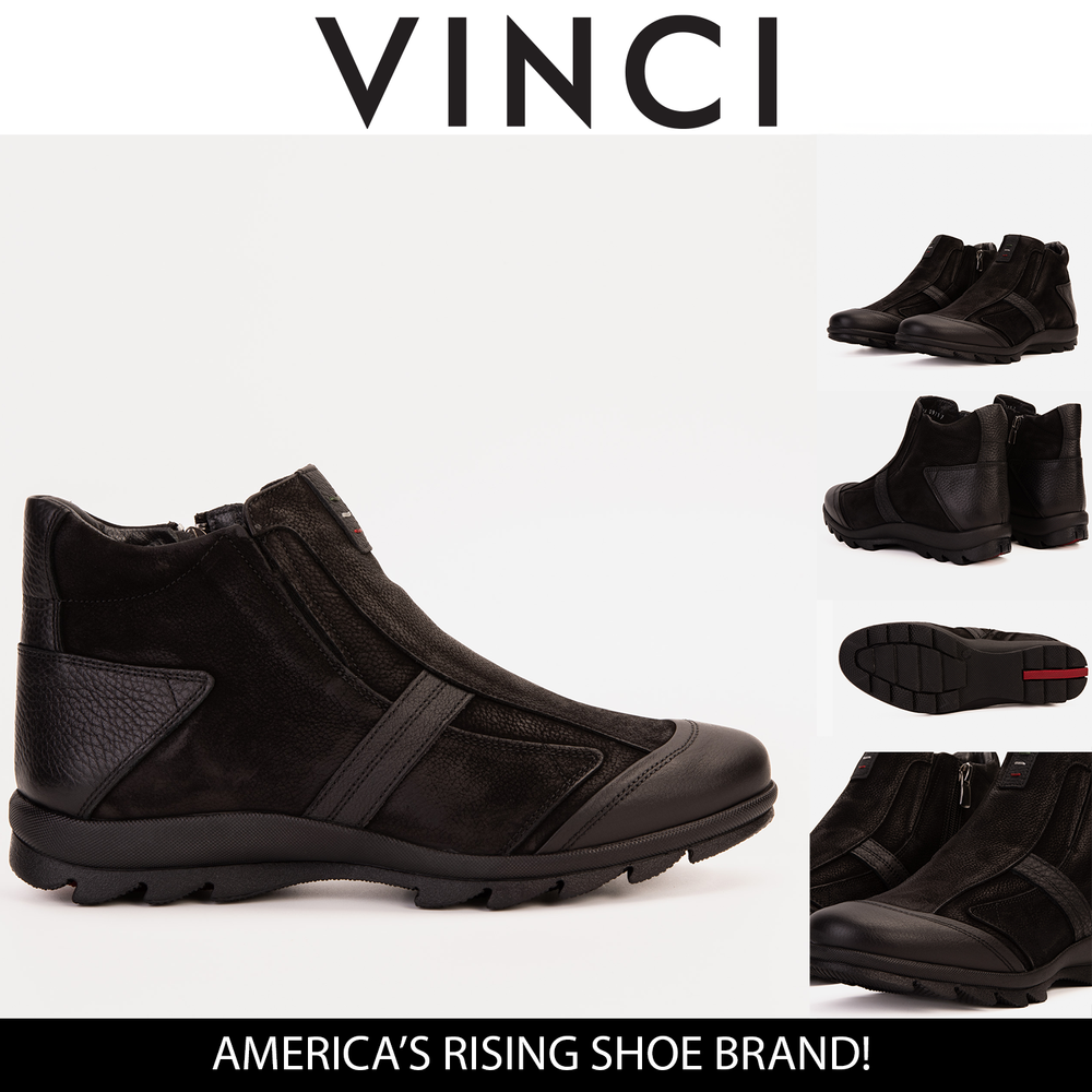 The Montreal Suede Black Leather Casual Zip-Up Ankle Boot