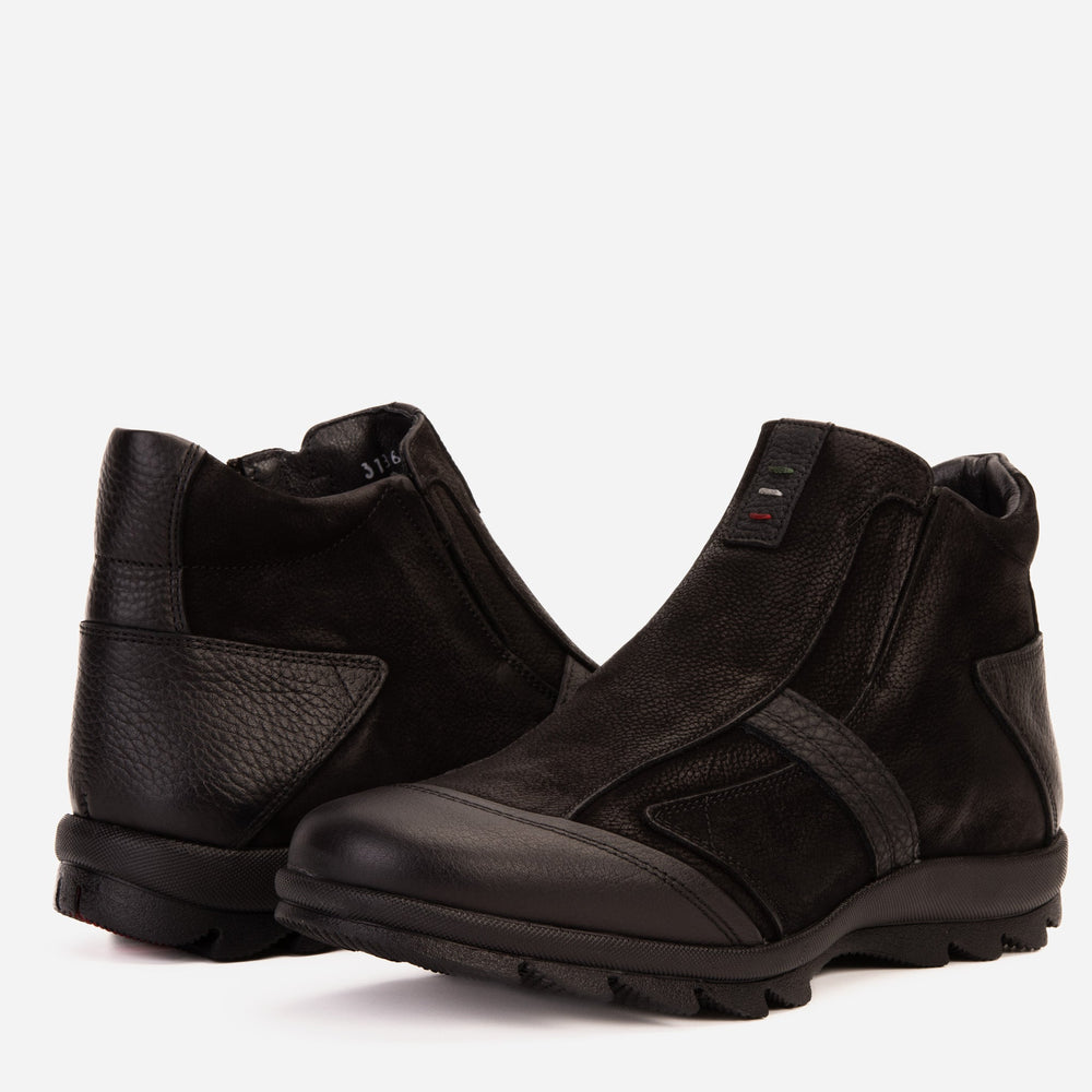 The Montreal Suede Black Leather Casual Zip-Up Ankle Boot