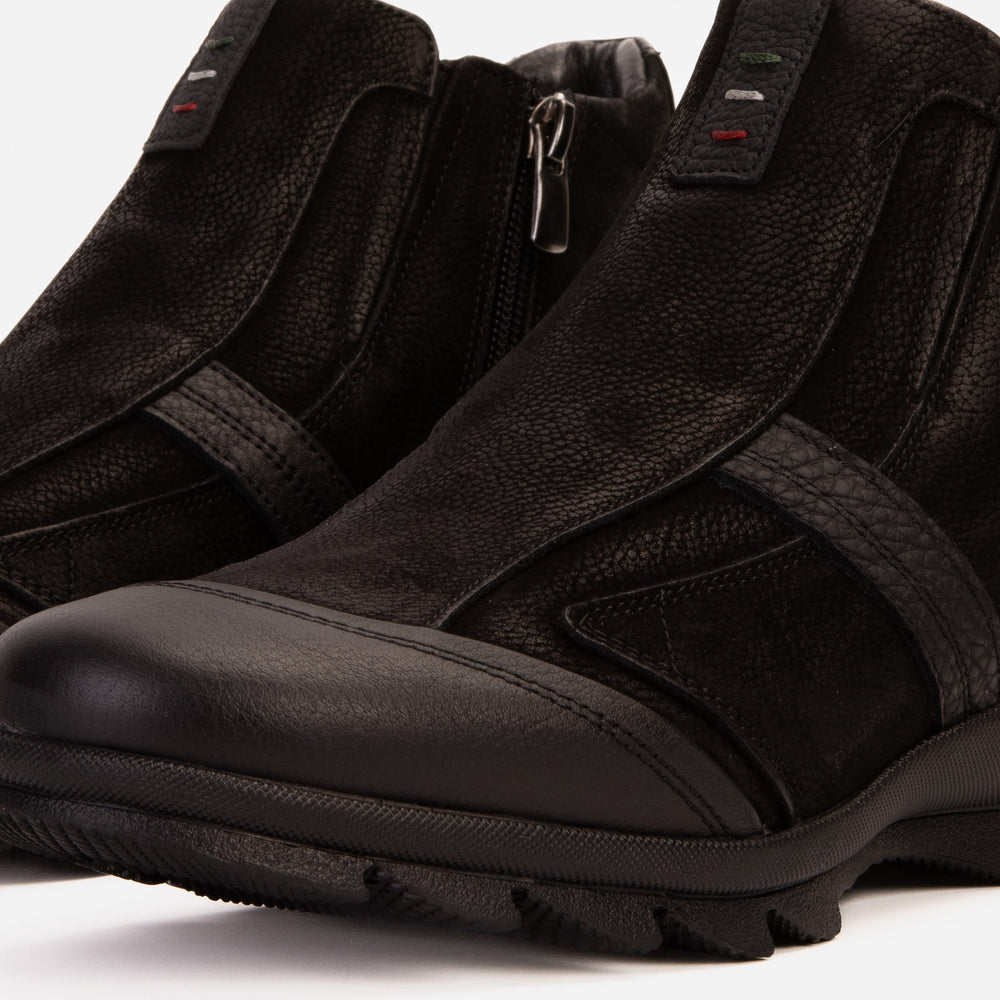 The Montreal Suede Black Leather Casual Zip-Up Ankle Boot