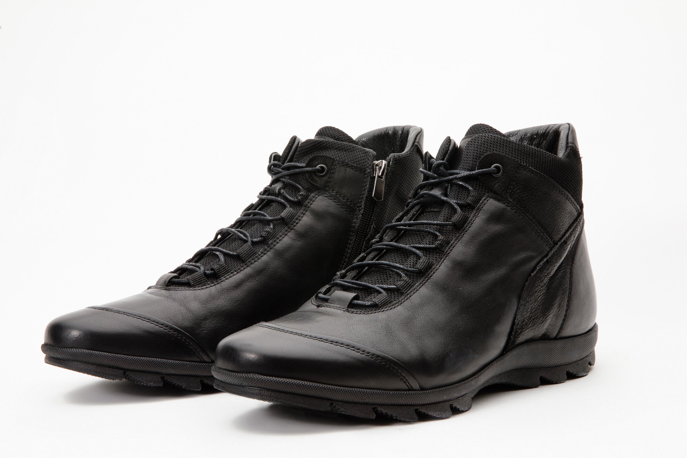 The Houston Leather Black Lace-Up Casual Boot with a Zipper
