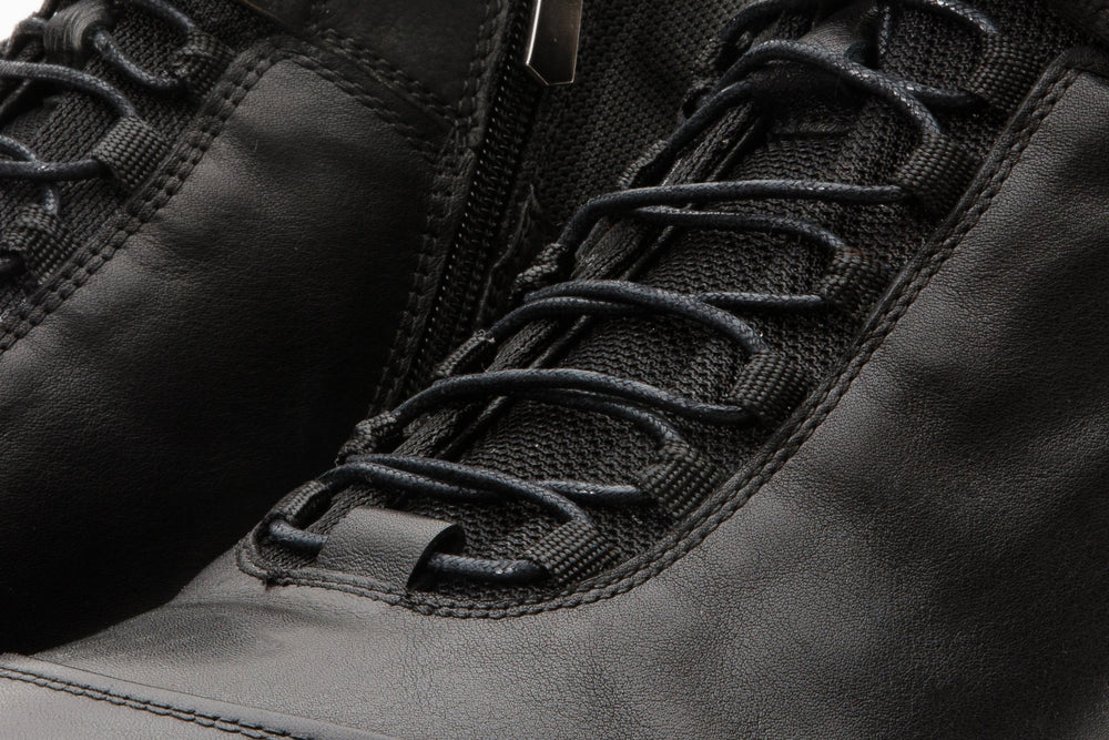 The Houston Leather Black Lace-Up Casual Boot with a Zipper