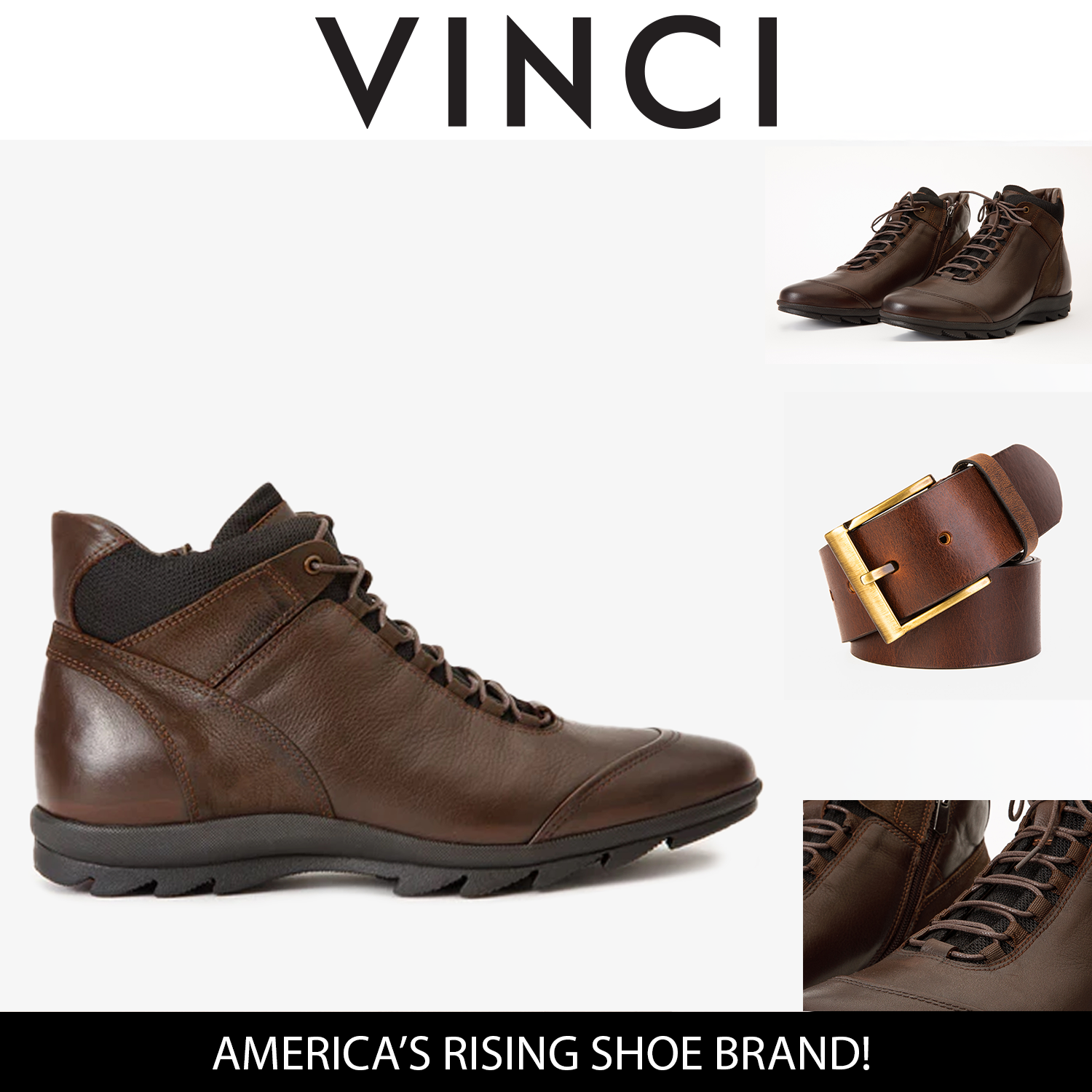 The Houston Leather Brown Lace-Up Casual Boot with a Zipper