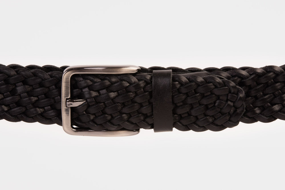 The Mclean Woven Black Leather Belt