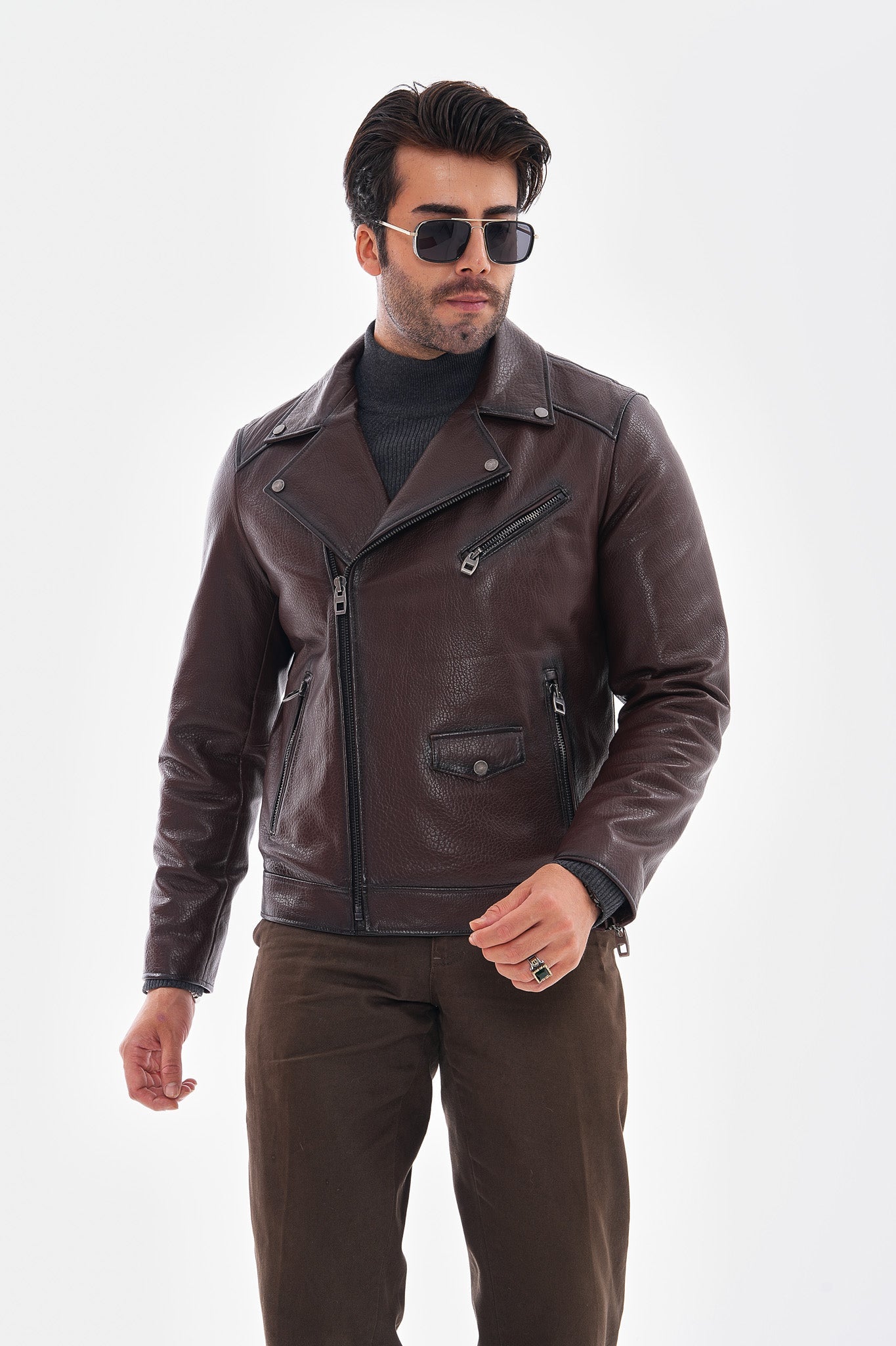The Volt Textured Mahogany Leather Jacket
