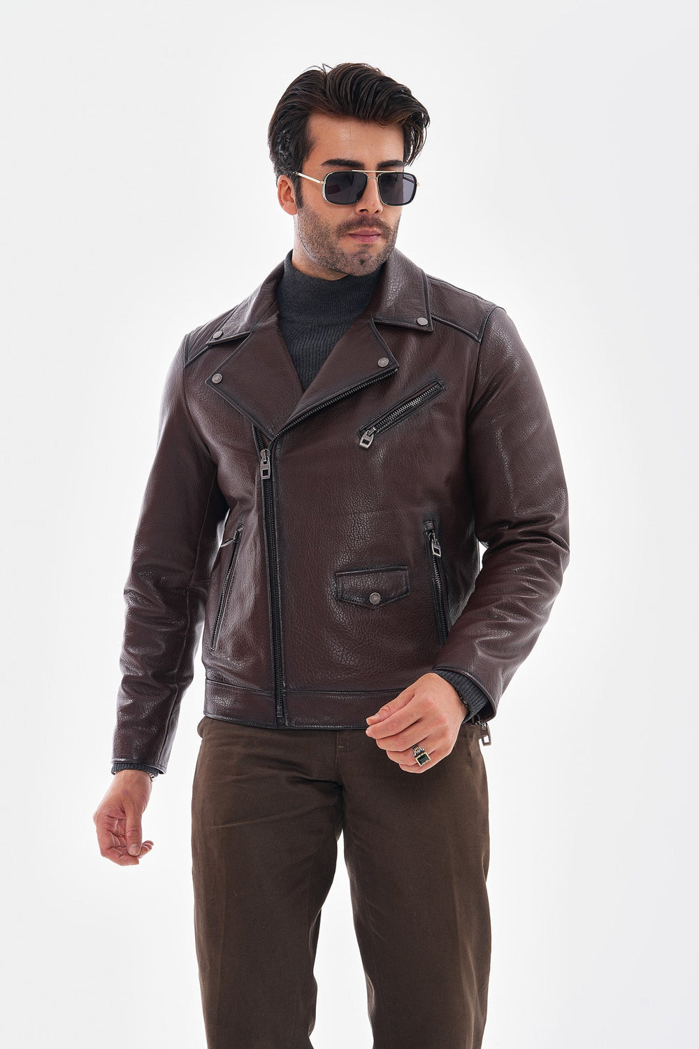 The Volt Textured Mahogany Leather Jacket