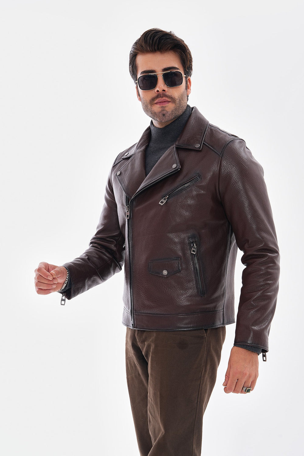 The Volt Textured Mahogany Leather Jacket