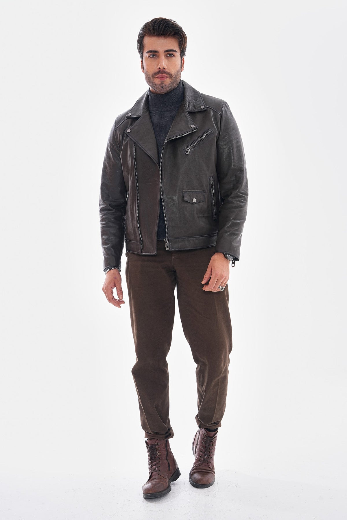 The Volt Textured Charcoal Leather Jacket
